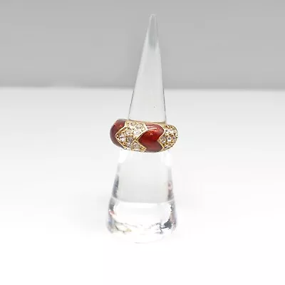 Ring Cocktail Red Marbled Enamel Pave Crystals Gold Tone Domed Band Size 5 • $10.39