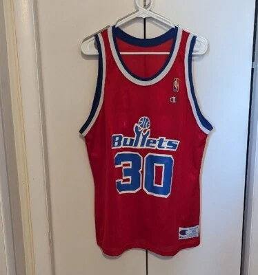 $150 • Buy Vintage Champion Washington Bullets Bernard King Jersey Size 44 Red RARE