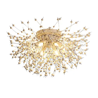 Modern Wooden Beads Ceiling Light Dandelion Chandelier 6-Lights For Living Room • £45.99