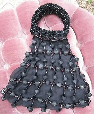 VTG Chista New York GLASS Mini Bag Clutch Minaudiere Silk Black • $37