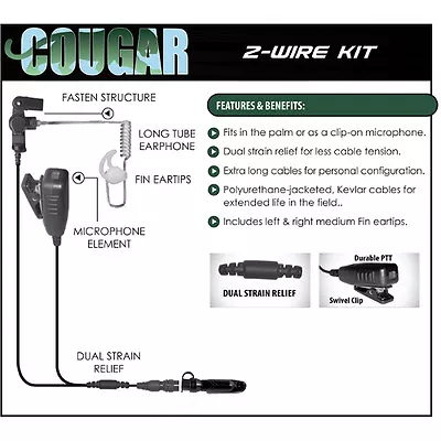 COUGAR Quick Release Earpiece For Motorola PRO GL GP PTX Radios (See List) • $94.19