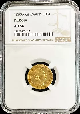 1890 A Gold German State Prussia 10 Mark Coin Ngc About Uncirculated 58 • $420