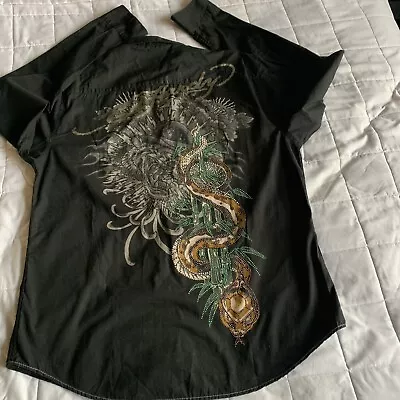 Ed Hardy Christian Audigier Shirt Men Sz M Black Long Sleeve Casual Snake • $45