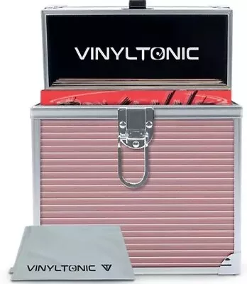 Record Storage Box Case 7  Aluminium Rose Gold Holds 35 X 7  Vinyl Record Cloth • £22.79