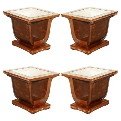 Four Large Tulip Shaped Glass Top Elm Side End Tables With Hidden Base Storage • $4915.97