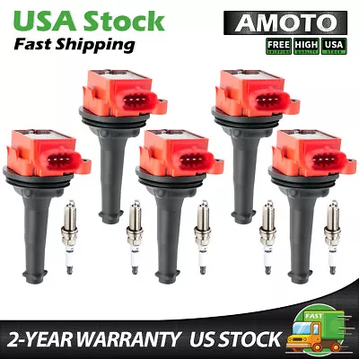 5X Ignition Coils &5X Spark Plugs For VOLVO S40 S60 V50 V70 C30 2.4L 2.5L UF517 • $80.54