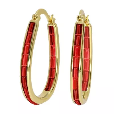 18k Gold Plated Red Emerald Cut Crystal Inside Out Hoop Earrings For Women • $10.99