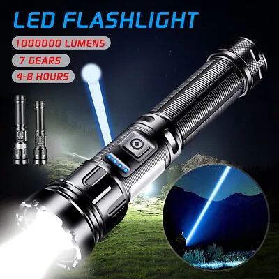 1000000 Lumens LED Flashlight Tactical Light Super Bright Torch USB Rechargeable • $20.99