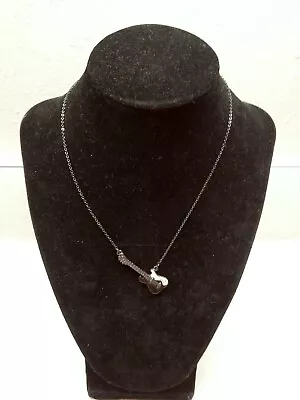 Claire's 15 -18  Black & White Rhinestone Guitar Pendant Necklace Nice! Lot#716 • $7