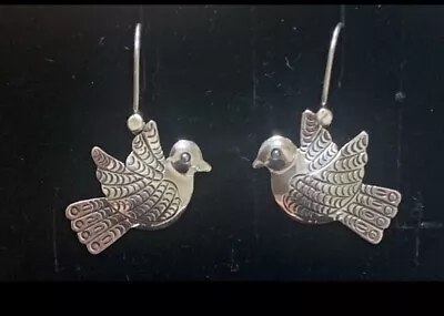 Mexican Sterling Silver Dove Bird Tear Drop Frida Earrings • $46