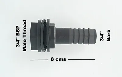 Tank/Drum Outlet To 3/4  Barbed Hose Tail Waterbutt Overflow Connector (PACK 2) • £8.99