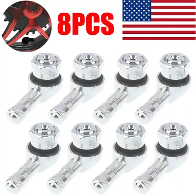 8PC Motorcycle CNC Aluminum 11.3mm Tire Wheel Stem Valve 90 Degree Angled Silver • $19.49