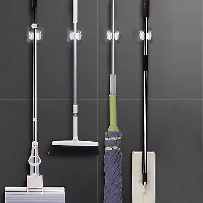 4PCS Broom Mop Holder Wall Mounted Self-Adhesive Storage Rack Organizer Set • $3.99