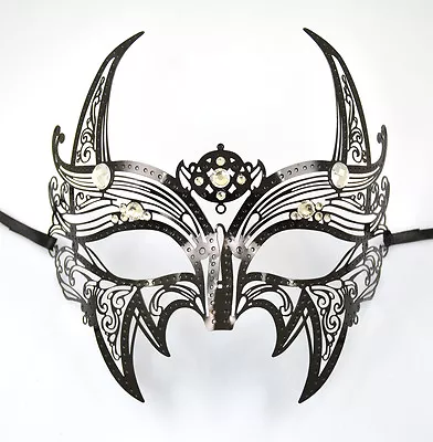 Men's Mask Laser Cut Venetian Black Metal Devil Masquerade Mask • $21.99