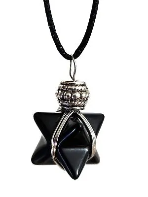 Obsidian Pendant Necklace Merkaba Beaded Star Geometry Chariot Corded Jewellery • $10.07