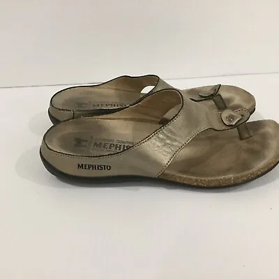 Mephisto Agacia Leather Thong Sandal Flip Flop Metallic Gold Women's Size 36 / 6 • $24.99