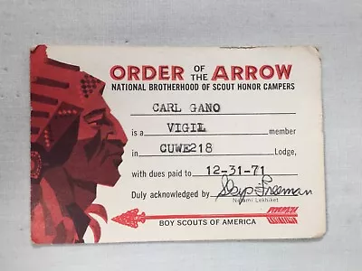 Cuwe OA Lodge 218 1971 Vigil Honor Membership Card BSA Paperwork • $11.99