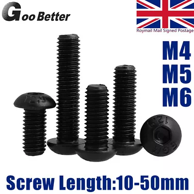 £15.04 • Buy M4 M5 M6 Button Dome Head Allen Bolts Hex Socket Screws Black High Tensile 12.9
