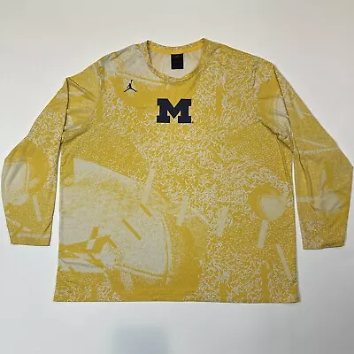 Michigan Wolverines Shirt Adult 3XL Yellow Air Jordan Nike AOP Logo Men • $27.99