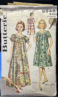 1960s Butterick Pattern 9946 Misses' MUU MUU Dress Size 10 Bust 31 Used/Complete • $8.90