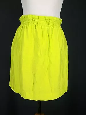 J CREW Skirt 2 XS 85398 Crinkle City Mini Fluorescent Yellow Paper Bag Waist • $7.99