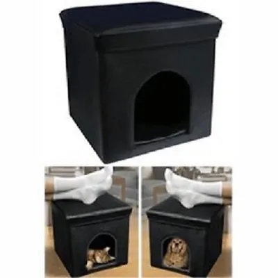 Folding Cube Pet Ottoman Seat Footstool Storage Box + Lid 15  Suede Black NEW • $15.95