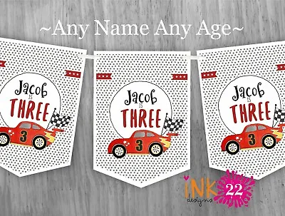 Personalised Kids Birthday Race Car Party Decoration Banner Bunting 3rd 4th 5th • £4.99