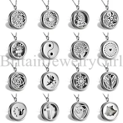 $17.59 • Buy 30mm Locket Pendant Aromatherapy Perfume Essential Oil Diffuser Chain Necklace