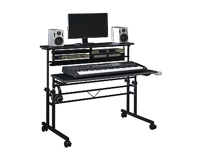 Musiea Sit And Stand Music Studio Desk Workstation With 2x3U Rack (Black)  • $199