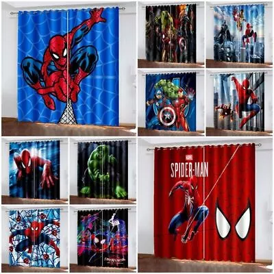 Boys Marvel Spiderman Hulk 3D Thick Blackout Curtains Thermal Ring Top Eyelet UK • £23.56