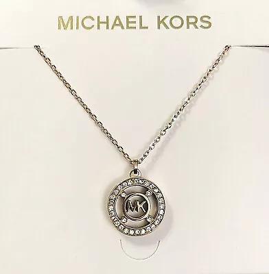 Michael Kors Heritage Fulton Rose Gold Crystal Pave' Logo Necklace Msrp $95.00  • $64.95