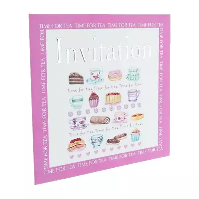 5 Afternoon Tea Party Invitation Cards Envelopes Cakes Doughnuts Eclair Cupcakes • £2.89