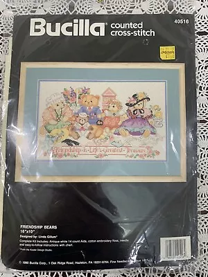 Vintage Bucilla FRIENDSHIP BEARS Counted Cross Stitch Kit 16 X10  40516 NEW • $17.99