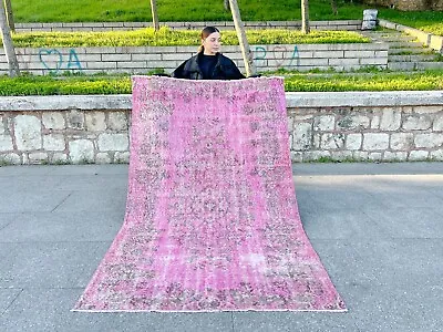 Pink Vintage Anatolian Hand Knotted Vintage Oushak Wool Handmade Turkish Rug • $463.67