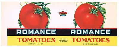 Original Vintage Can Label C1930s Romance Tomatoes King Baltimore Maryland #2 • $8.95