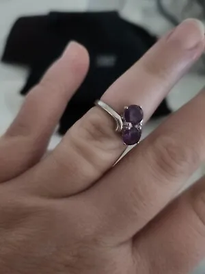 Vtg 10k  White Gold Ring W/ Amethyst & Ring Size: Small 6 • $109