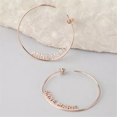 70mm Custom Name Personalized Hoop Earrings Stainless Steel Fashion Jewelry Wear • £21.86