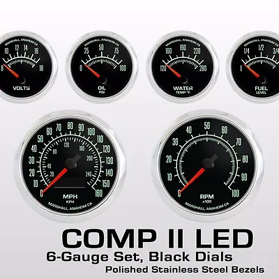 C2 60s Muscle 6 Gauge Set Stainless Bezels 5 Range Fuel Level Gauge 2964SS • $450.20