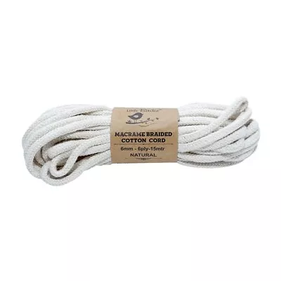 Macrame Thread For Craft Cotton Braided Cord 6mm 6 Ply Natural 15Mtr • $13.99