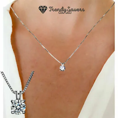 Round Diamond Solitaire Pendant Necklace 925 Sterling Silver Wedding Jewelry • £3.99
