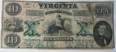 1861 State Of Virginia Ten Dollars Treasury Note Civil War Banknote • $99.99
