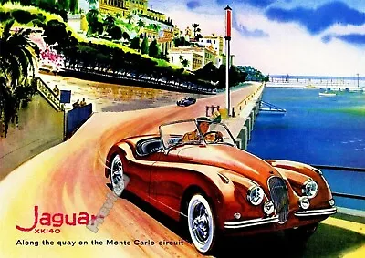 Vintage French Monte Carlo Jaguar Auto Advert Print Poster Wall Art Picture A4 + • £4.99