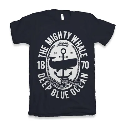 £12.99 • Buy T Shirt Mighty Whale Mens Navy Anchor Diver Deep Sea Ls Nautical Ship Crew 