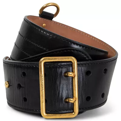 66097 Auth ALEXANDER MCQUEEN Black Leather TOP STITCHED WIDE WAIST Belt 75 • $649.99