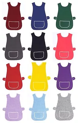 Ladies Women Tabard Apron Overall Kitchen Catering Cleaning Bar Plus Size Pocket • £6.99