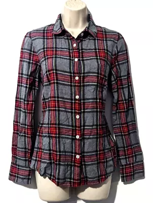 J Crew Boy Fit Women's Plaid Button Front Shirt Sz 2 100% Cotton Long Sleeve EUC • $14.39