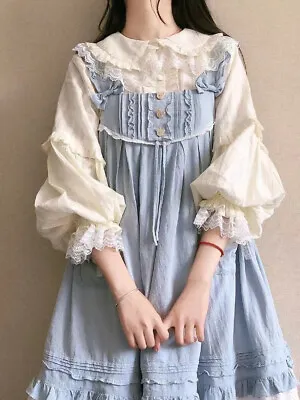 $25.99 • Buy Vintage Female Gothic Lolita Blouse White Ruffle Peter Pan Collar Cotton Shirt 