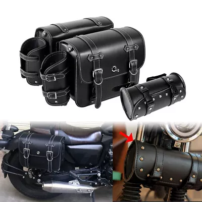 Motorcycle Black SaddleBags +  Tool Bag For  Yamaha V Star 650 950 1100 1300 • $127.99