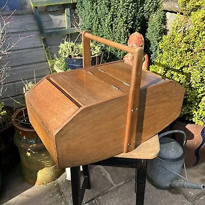 Vintage Mid Century Light Oak Crafters Trug Sewing Box • £55