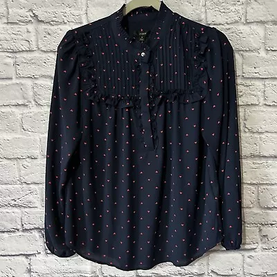 New J. Crew Blouse S Navy Hearts Feminine Long Sleeve Career Office Flowy Womens • $23.75